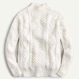J Crew Classic mockneck oversized cable-knit ivory sweater size: xs
